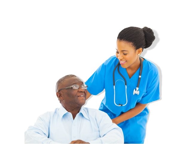 Caregiver and old woman holding hands